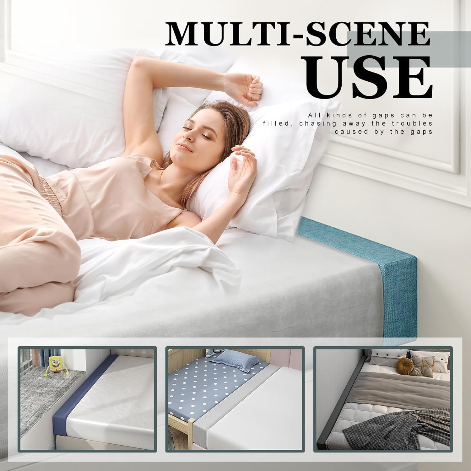 WUIOYNF Relleno de espacio para cama, extensor de colchón para cama matrimonialindividualQueenCal KingKing, almohada de cabecera entre cabecero y