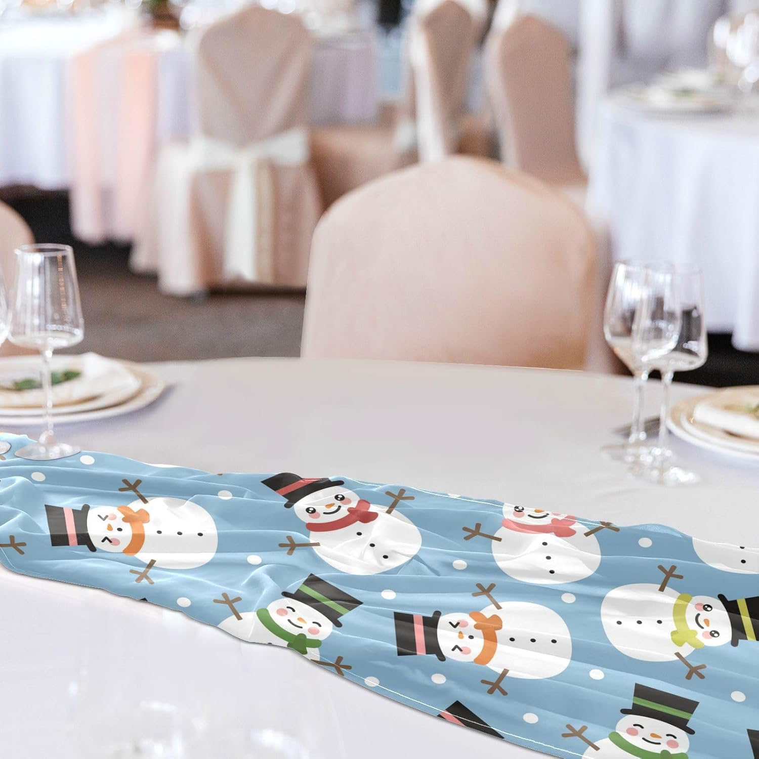 Camino de mesa navideño de muñeco de nieve, decoración de otoño para decoración de mesa de comedor, camino de mesa de Navidad de 108 pulgadas de