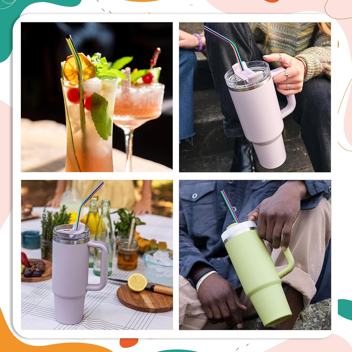 AQUAPHILE Pajitas de acero inoxidable para vaso Stanley de 40 onzas, popote extra largo de 12 pulgadas de repuesto para accesorios de taza Stanley,