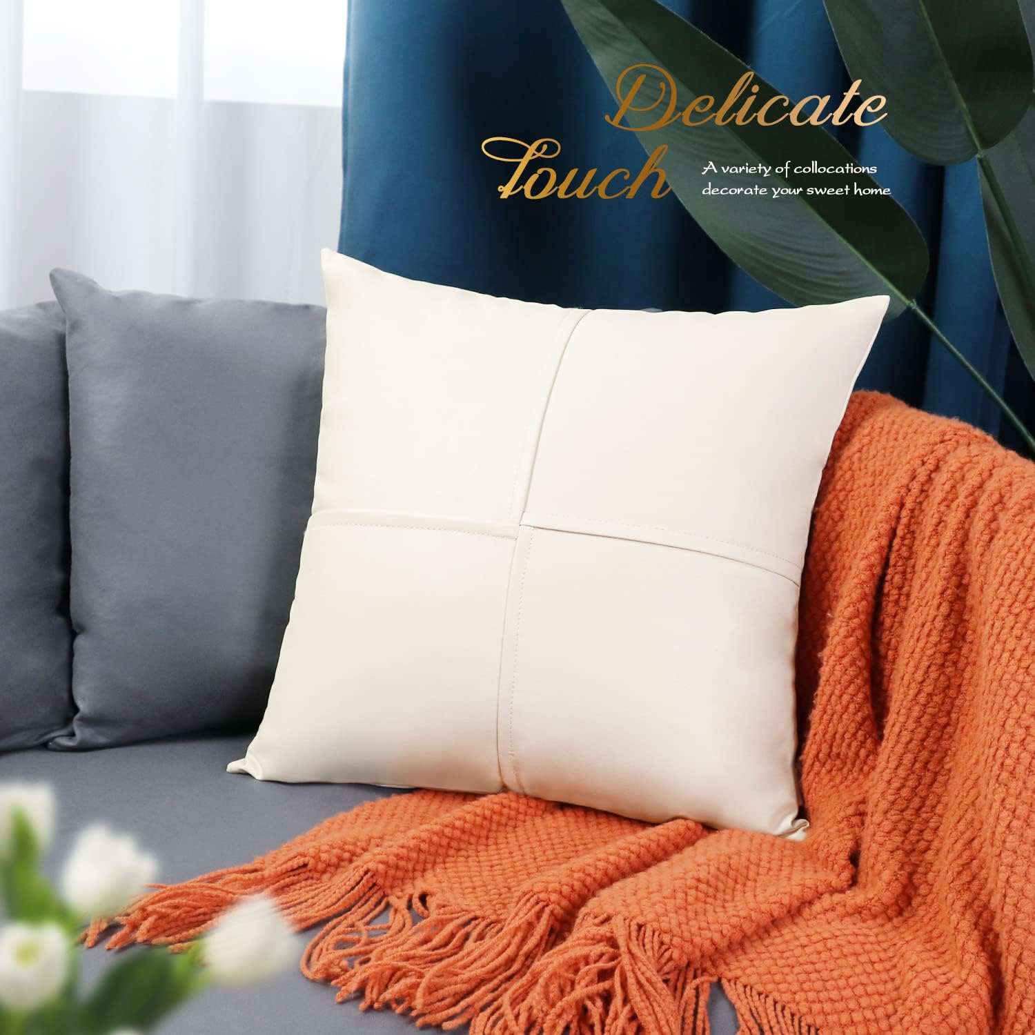 BRAWARM Fundas de almohada de piel sintética de 20 x 20 pulgadas, paquete de 2, fundas de almohada de cuero crema, almohadas decorativas de cuero