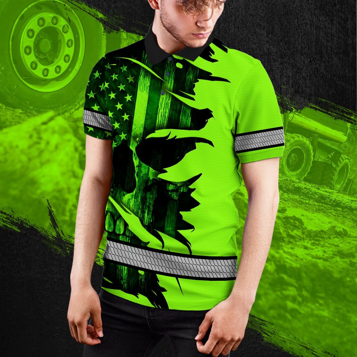 HiVis Custom Polo reflectante con bandera de camuflaje de alta visibilidad para hombres y mujeres, polo de seguridad para trabajo, patriótico
