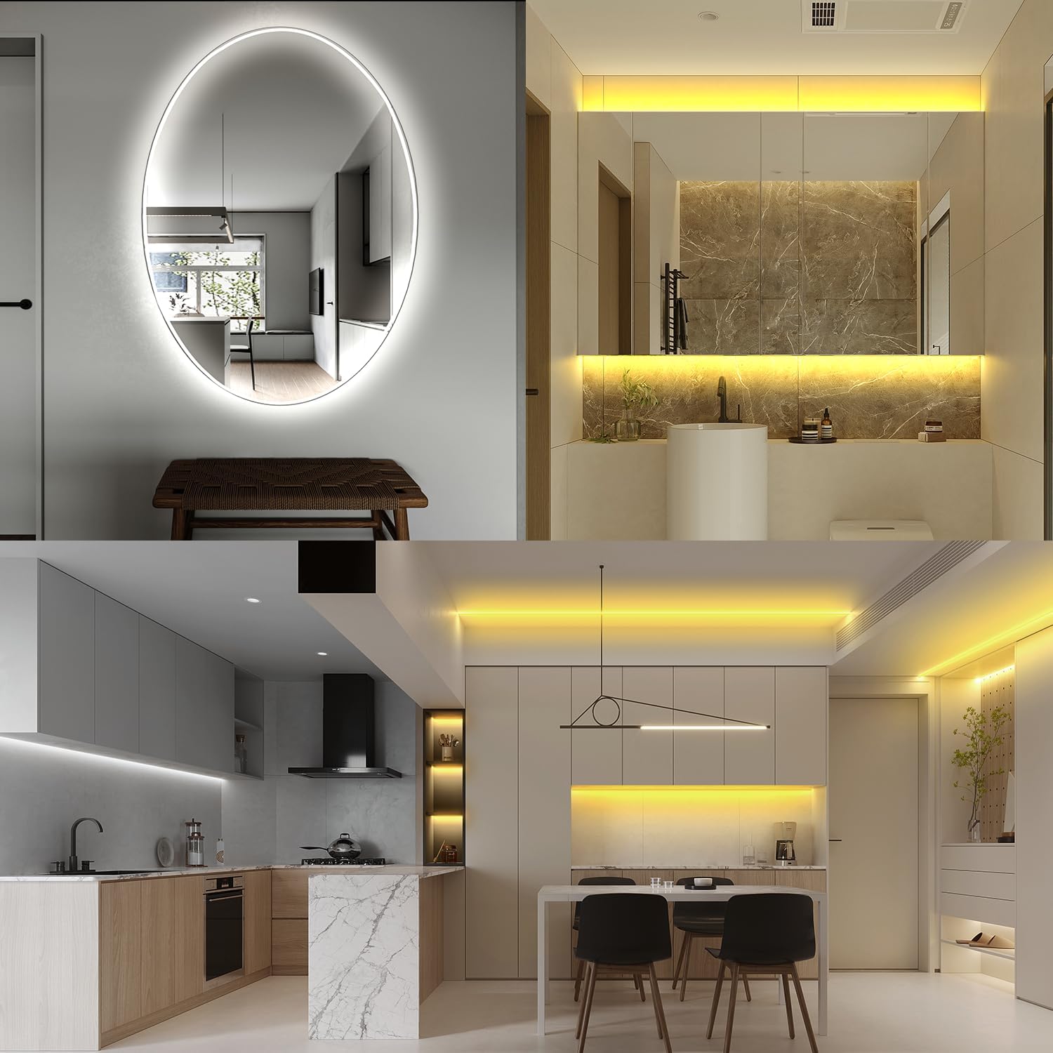 EUGOBRTEN Luz de maquillaje estilo Hollywood, luces LED de neón ultra brillantes de 10 pies de color blanco y blanco cálido, tira de luces de
