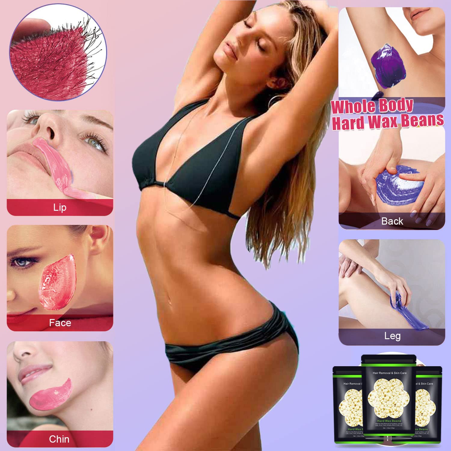 Cuentas de cera para depilación de 10.5 onzas10.58 oz, granos de cera dura Auperwel para brasileños, cara, bikini, cejas, piernas, en casa, sin