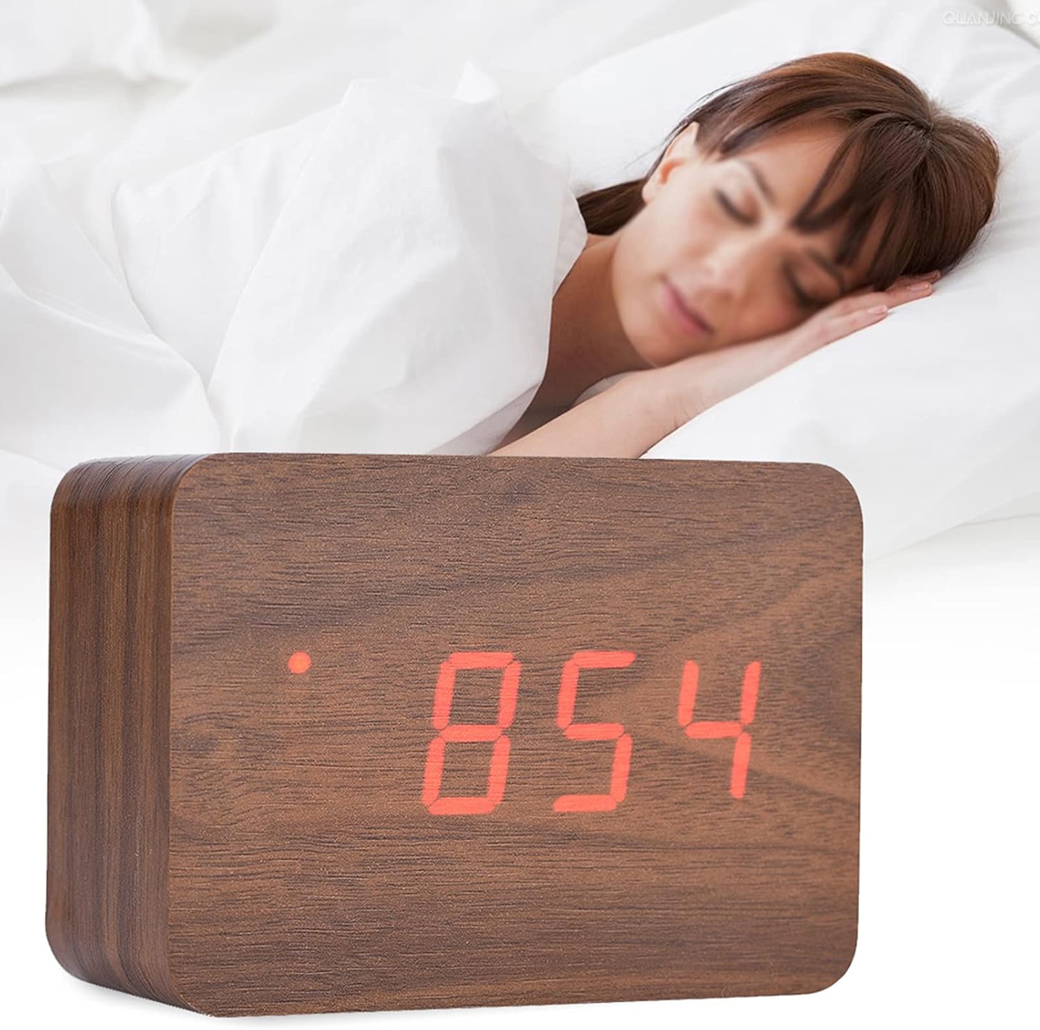 Luces LED suaves alimentadas por 3 pilas AAA, reloj despertador de madera, reloj despertador digital de madera para dormitorio, oficina, escuela