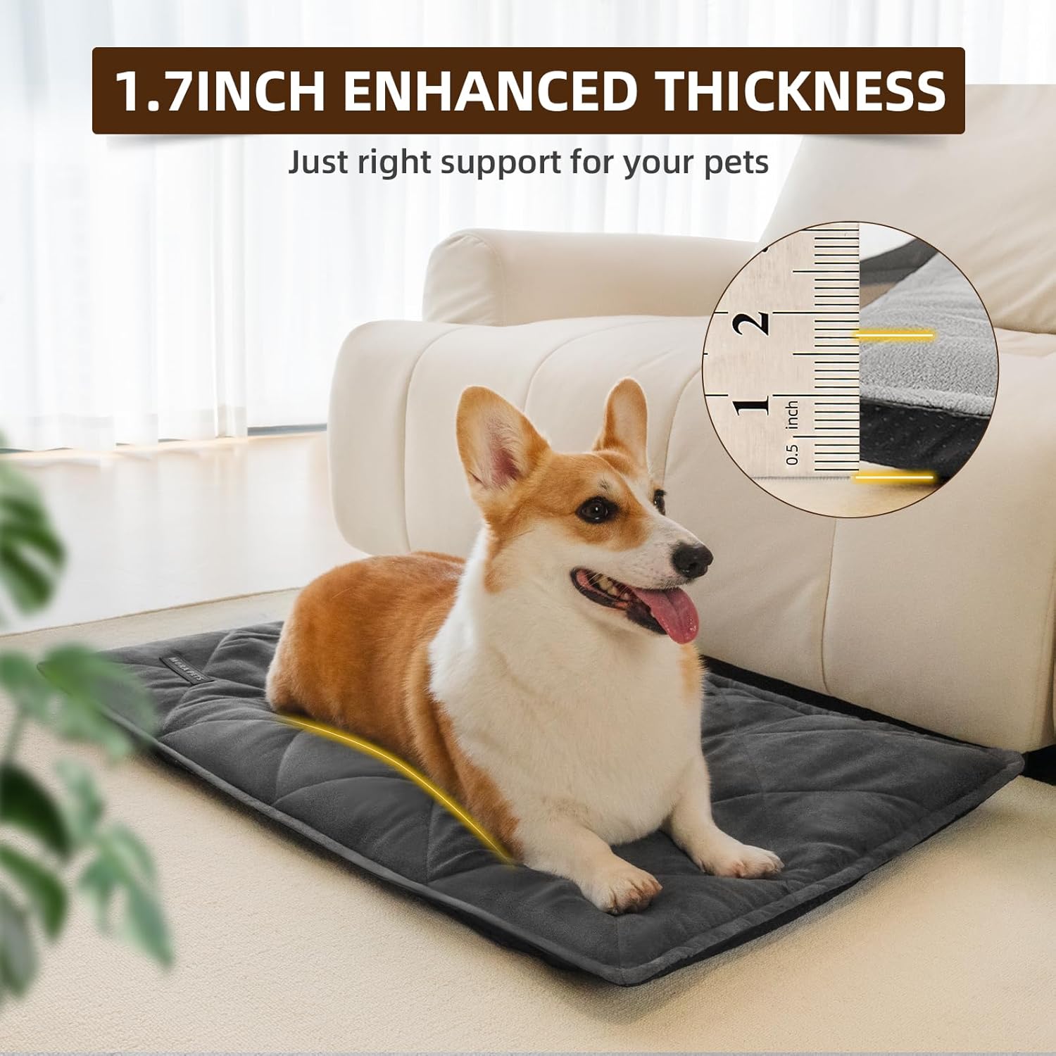 Mora Pets Almohadilla para jaula para perros medianos y grandes, color gris, 36 x 24 pulgadas, forro reversible, ultra suave y autocalentable,