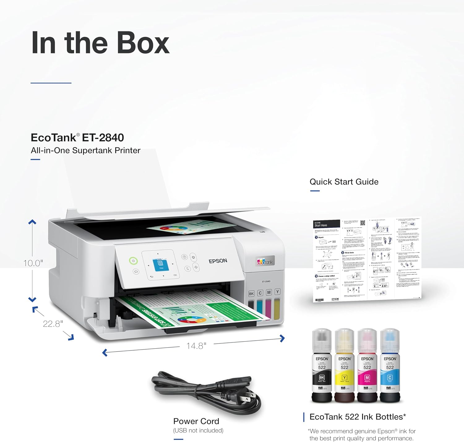 Epson EcoTank ET-2840 Impresora Supertank inalámbrica a color todo en uno sin cartuchos con escaneo y copia, la impresora rápida para el hogar