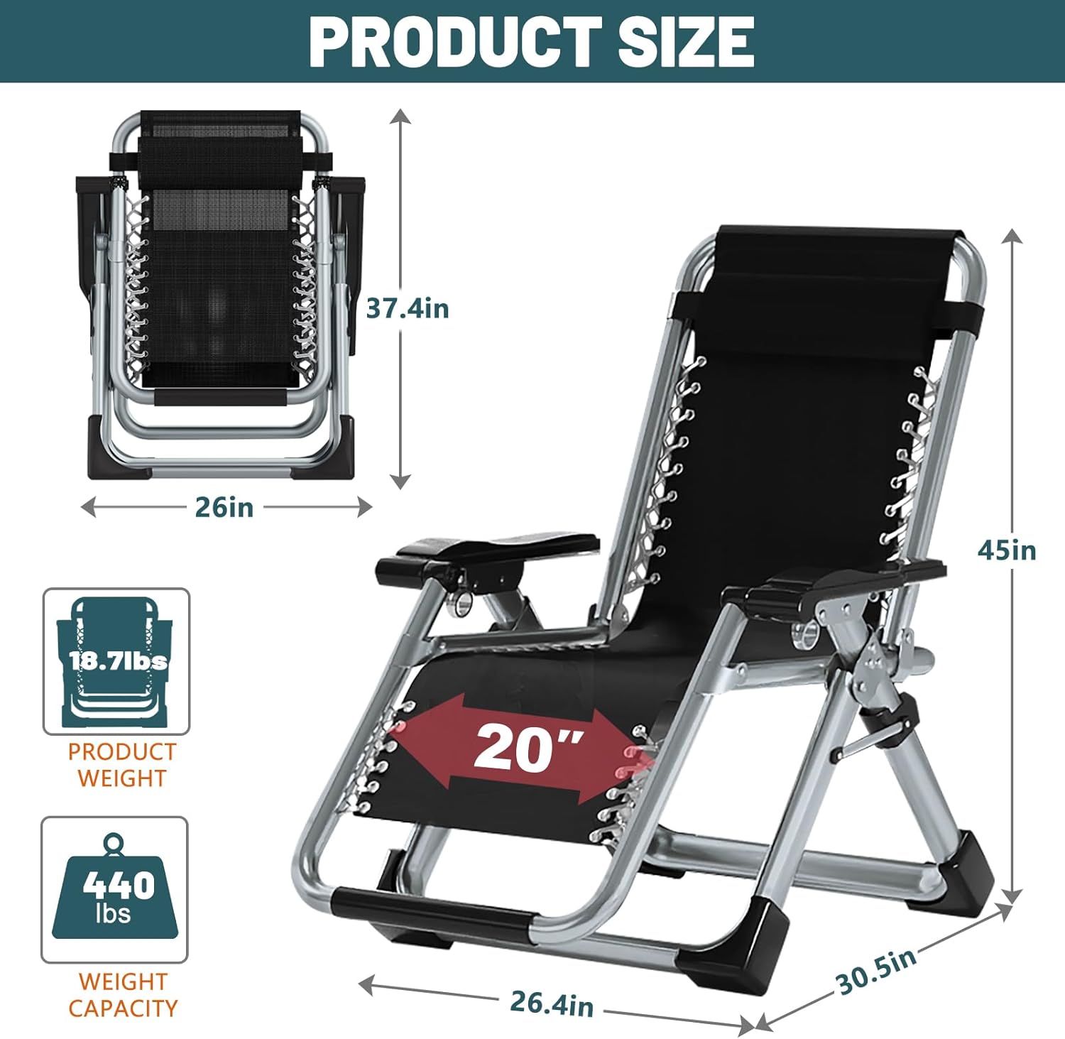 Slsy Cómoda silla plegable, reclinable con cojín extraíble para sala de estar, sillas plegables reclinables flexibles para patio, interiores y