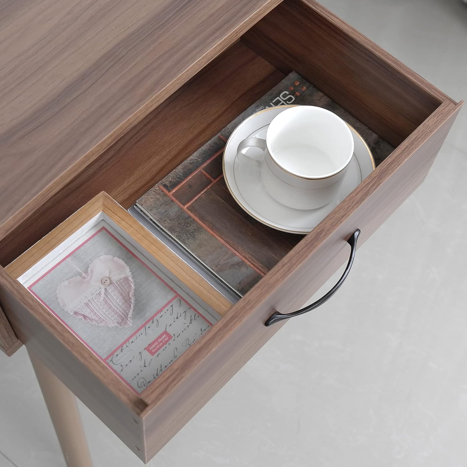 Cloud Space Mesita de noche moderna de mediados de siglo, mesa auxiliar de madera para sala de estar, mesa auxiliar de cama de nogal, mesita de