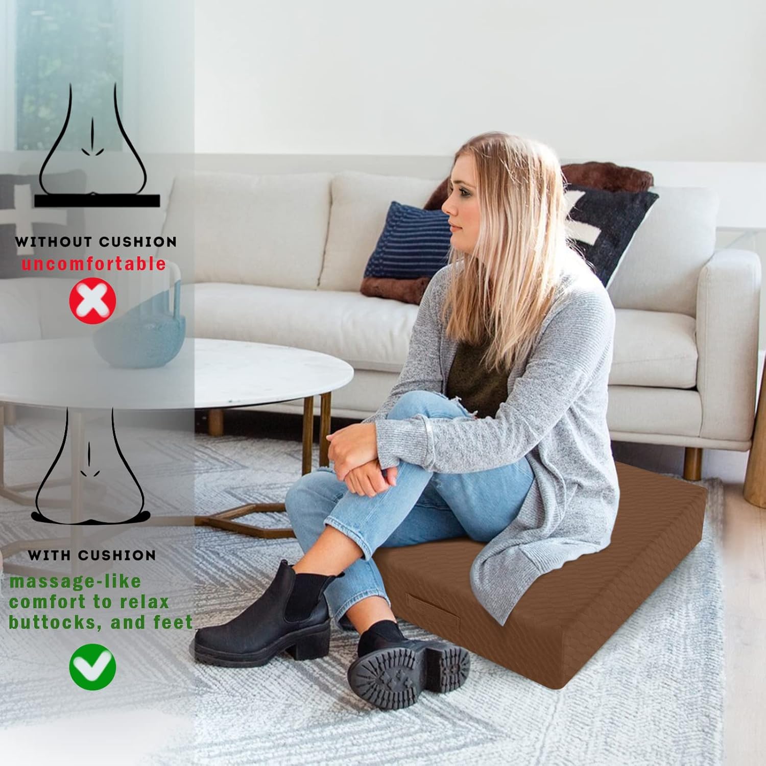 MeMoreCool Almohada cuadrada para asiento de suelo para adultos y niños, cojín de meditación grande con espuma gruesa, cojín grande lavable para