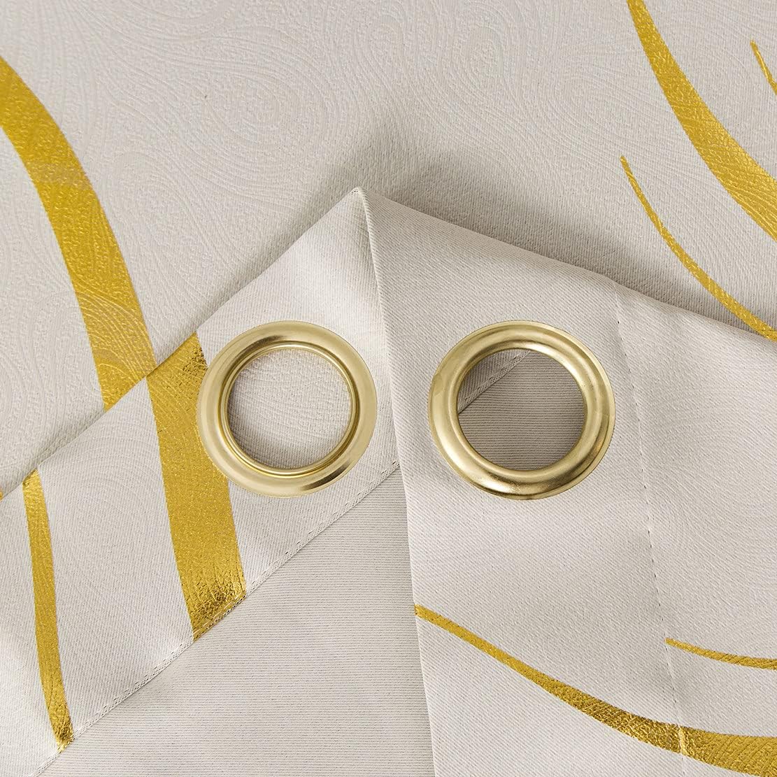 MYRU Juego de 2 paneles de cortinas de rayas con estampado de aluminio para sala de estar y dormitorio (beige y dorado, 2 x 54 pulgadas de ancho x