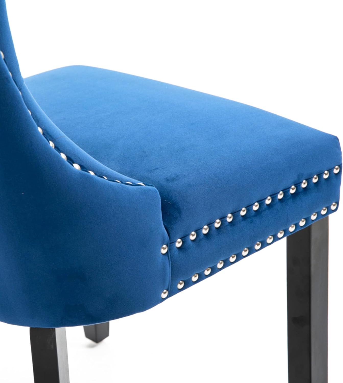 Juego de 2 sillas de comedor tapizadas con botones, juego de sillas de comedor de cocina con respaldo de alas y patas de madera maciza (azul, 1 par)