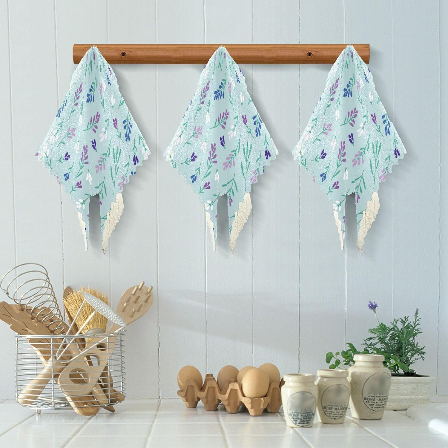 Juego de 6 paños de cocina y paños de cocina con estampado suave de flores de verano de lavanda morado, secado rápido, para restaurante y café