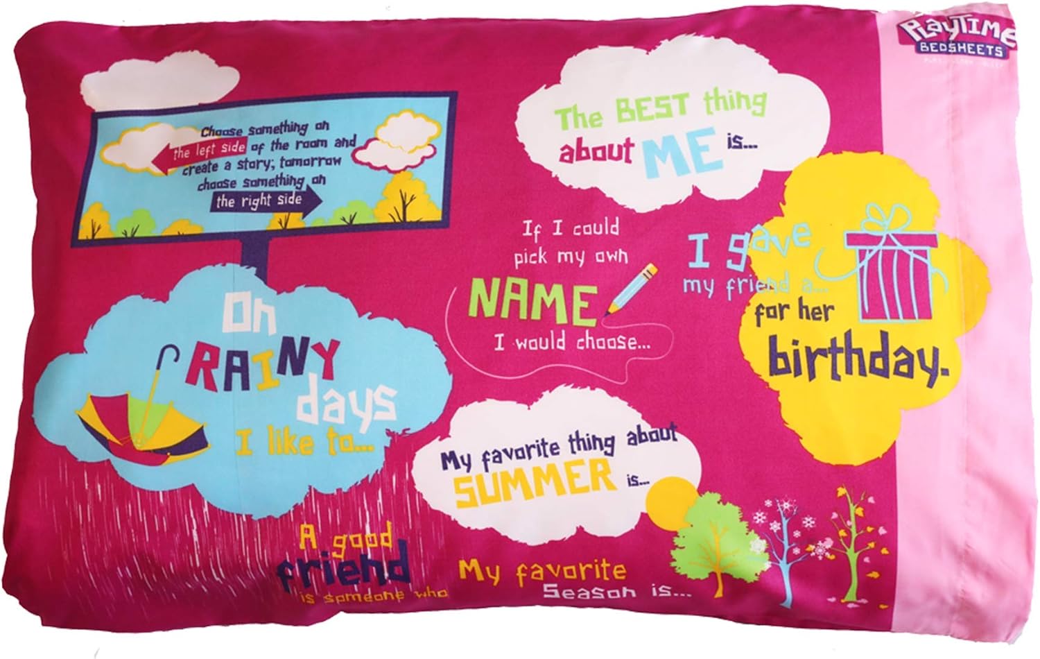 playtime edventures – Funda de almohada rosa de cuentos  Juega, aprende y duerme  Súper divertida para niños y adolescentes  Más de 20 mensajes