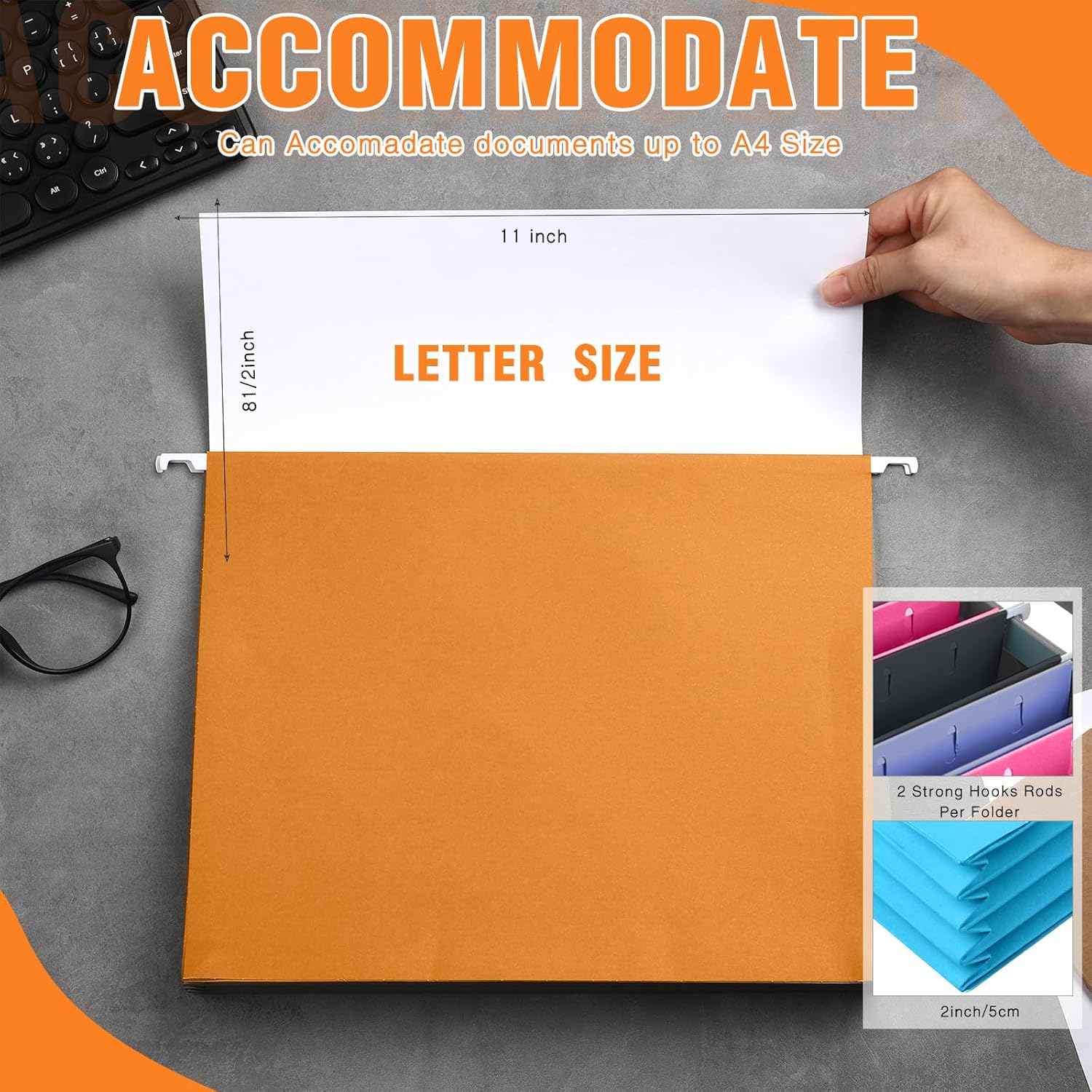 Yaomiao 36 carpetas colgantes expandibles de capacidad adicional, tamaño carta, 3.5 pulgadas, carpeta colgante de colores con etiqueta reforzada