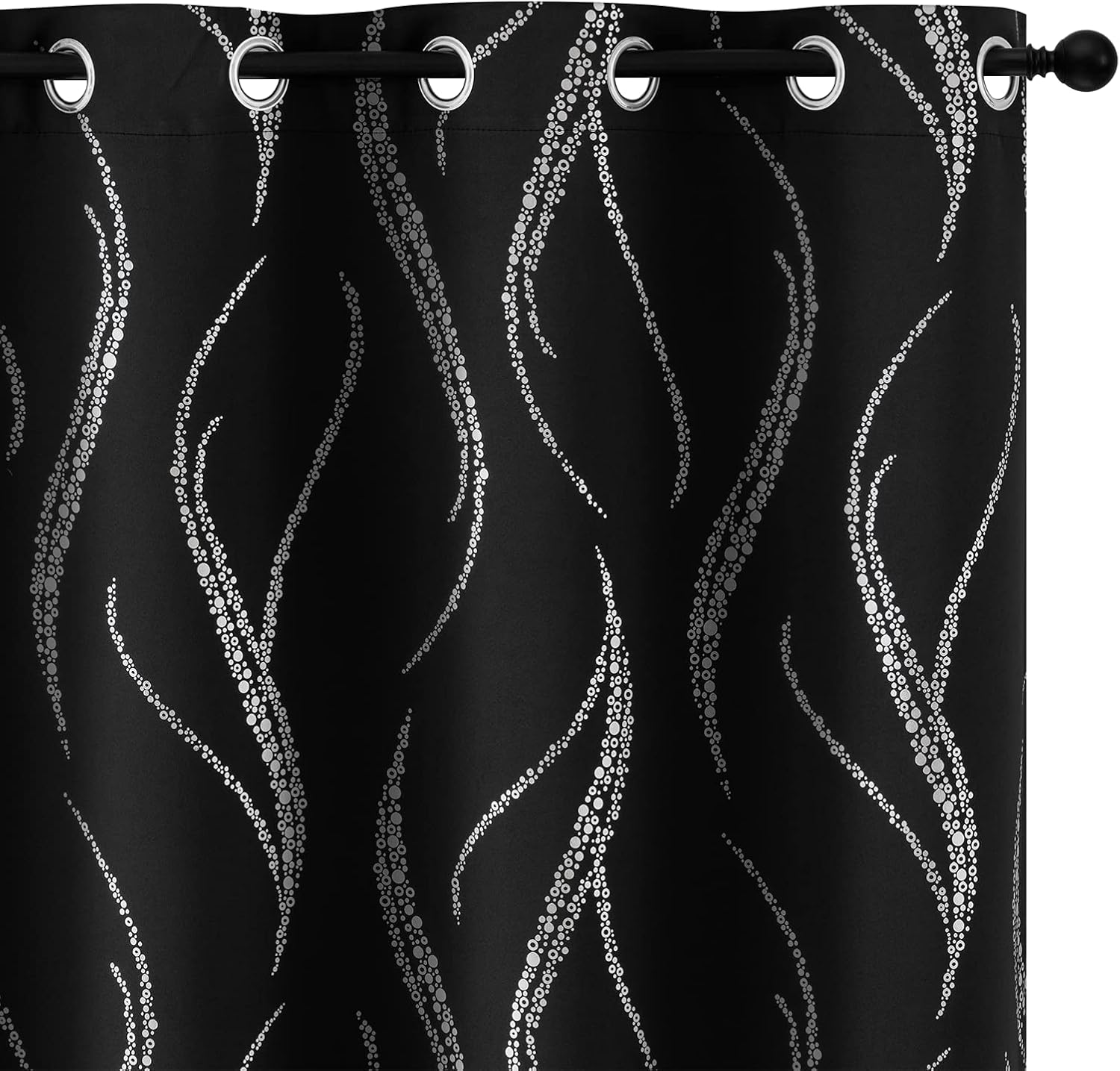 Yakamok Cortinas opacas de 84 pulgadas de largo para sala de estar, con aislamiento térmico y patrón de líneas onduladas plateadas, cortinas para
