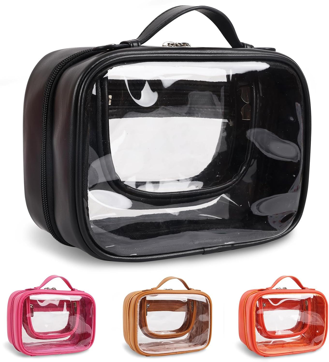 Iqimott Neceser de viaje Bolsa de maquillaje transparente, bolsa de cosméticos con cremallera aprobada por la TSA, Negro -, Moda