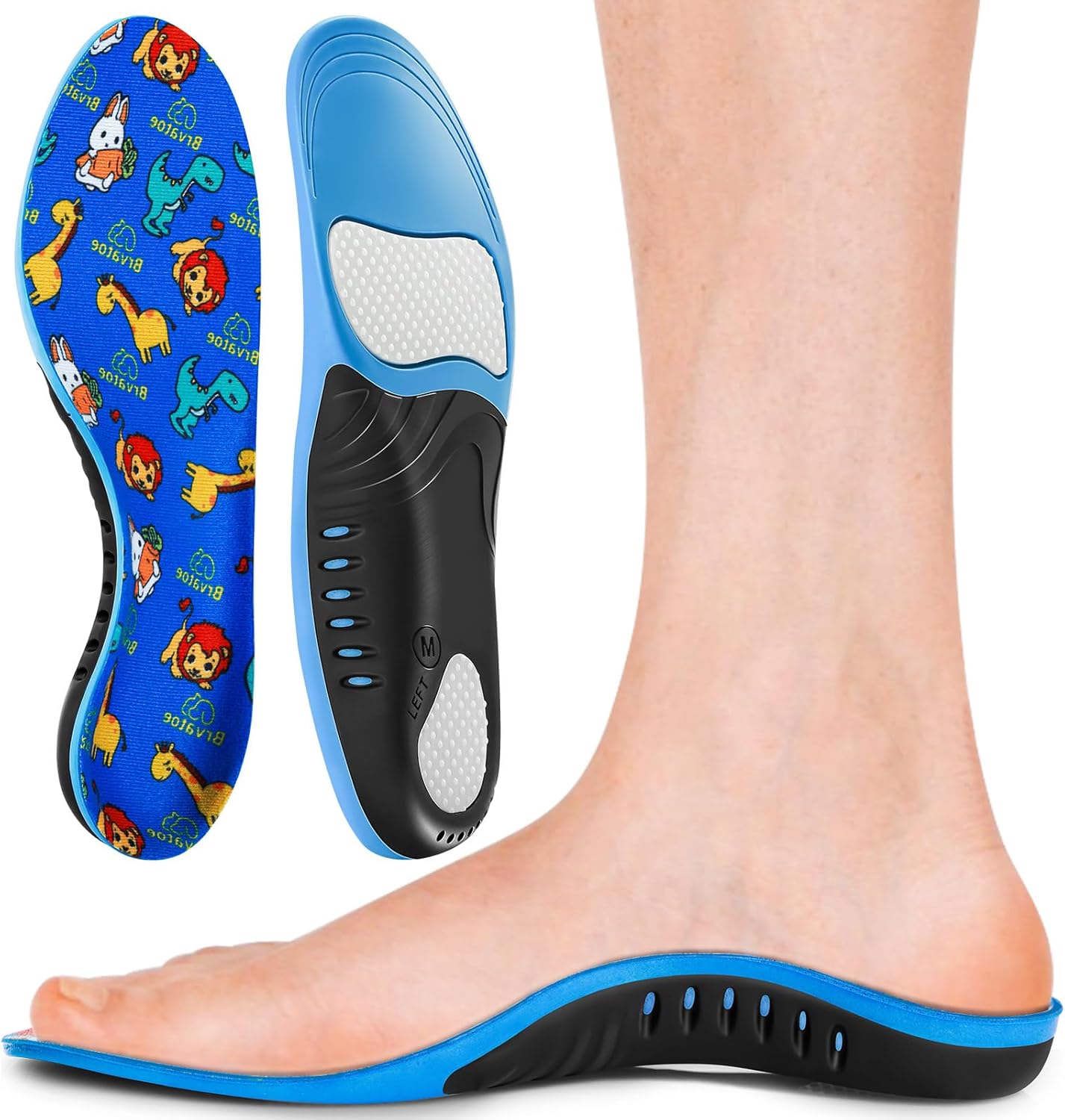 Brvatoe Plantillas ortopédicas para zapatos con soporte de arco para niños, insertos para pies planos, fascitis plantar, almohadillas atléticas,
