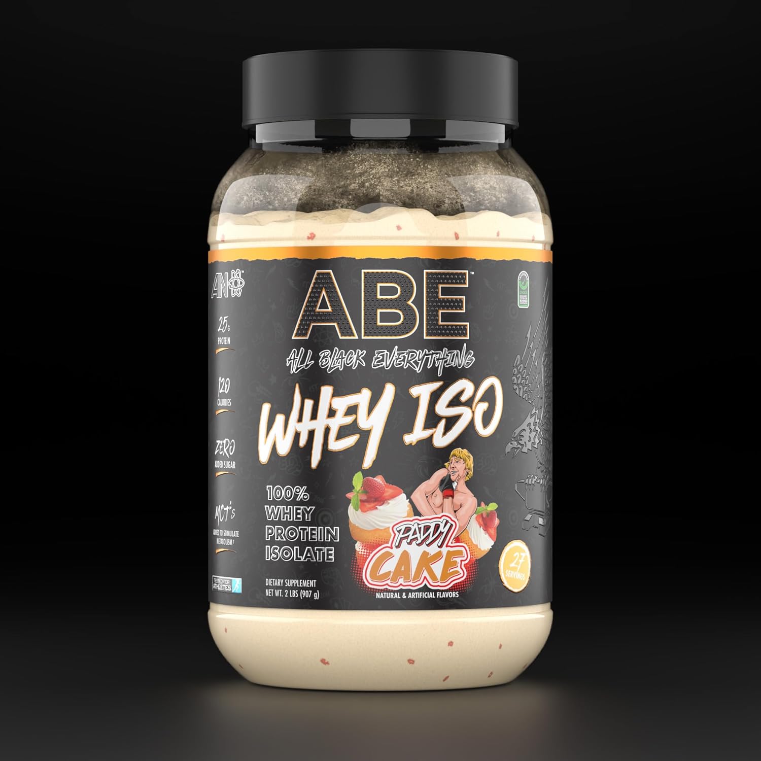 ABE Whey ISO – All Black Everything 100% aislado de proteína de suero con trozos de fresas reales  Después del entrenamiento, 0.88 onzas de