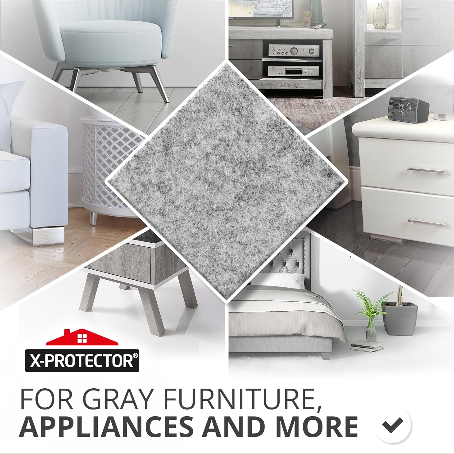 X-Protector Almohadillas de fieltro para muebles, 3 piezas, (1) 47 x 4 pulgadas + (2) 47 pulgadas x 0.8 pulgadas, cinta de fieltro gris, tiras de