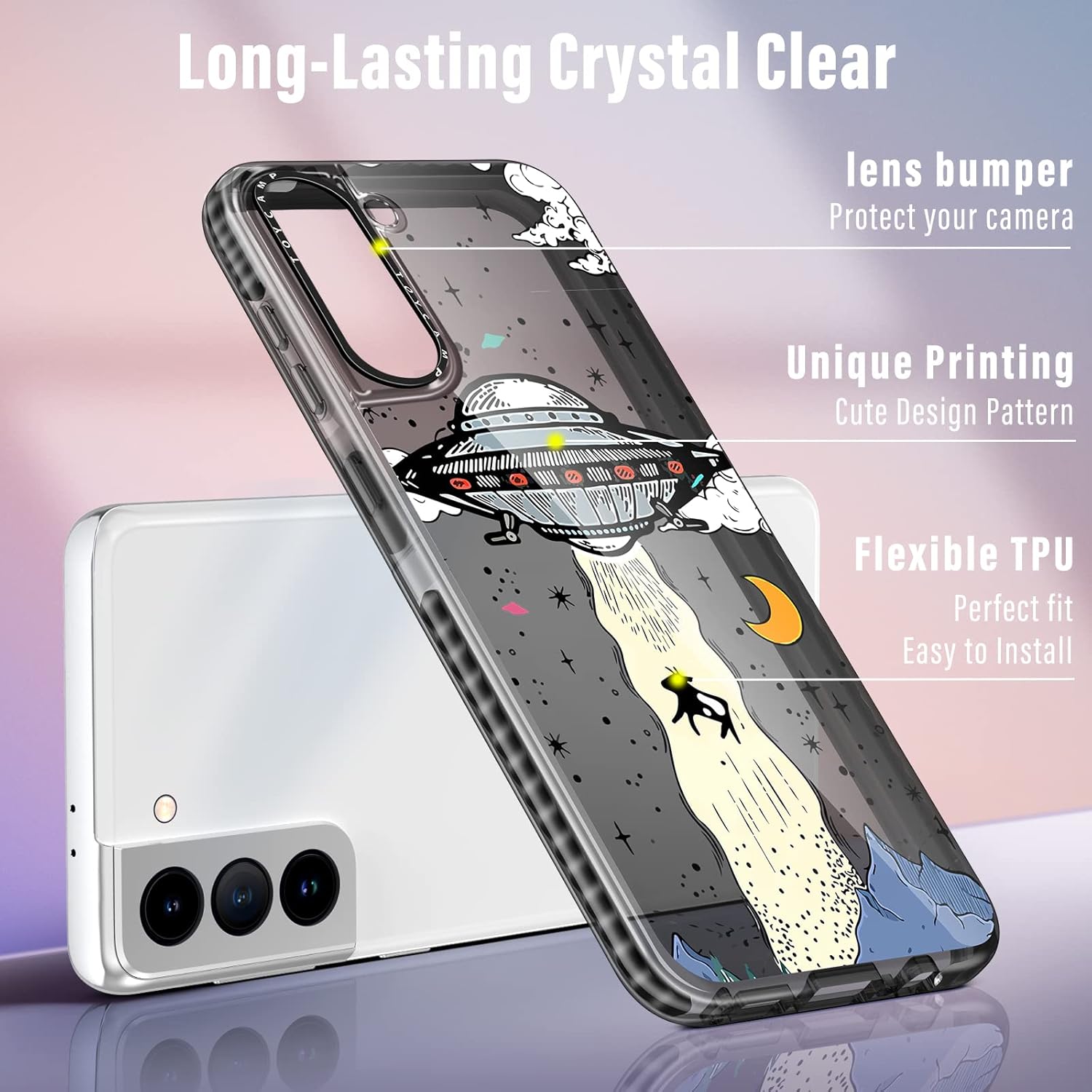 Toycamp Funda para Samsung Galaxy S21 FE 5G, diseño de dibujos animados OVNI para hombres, niños, niñas y adolescentes, (6.4 pulgadas), color negro