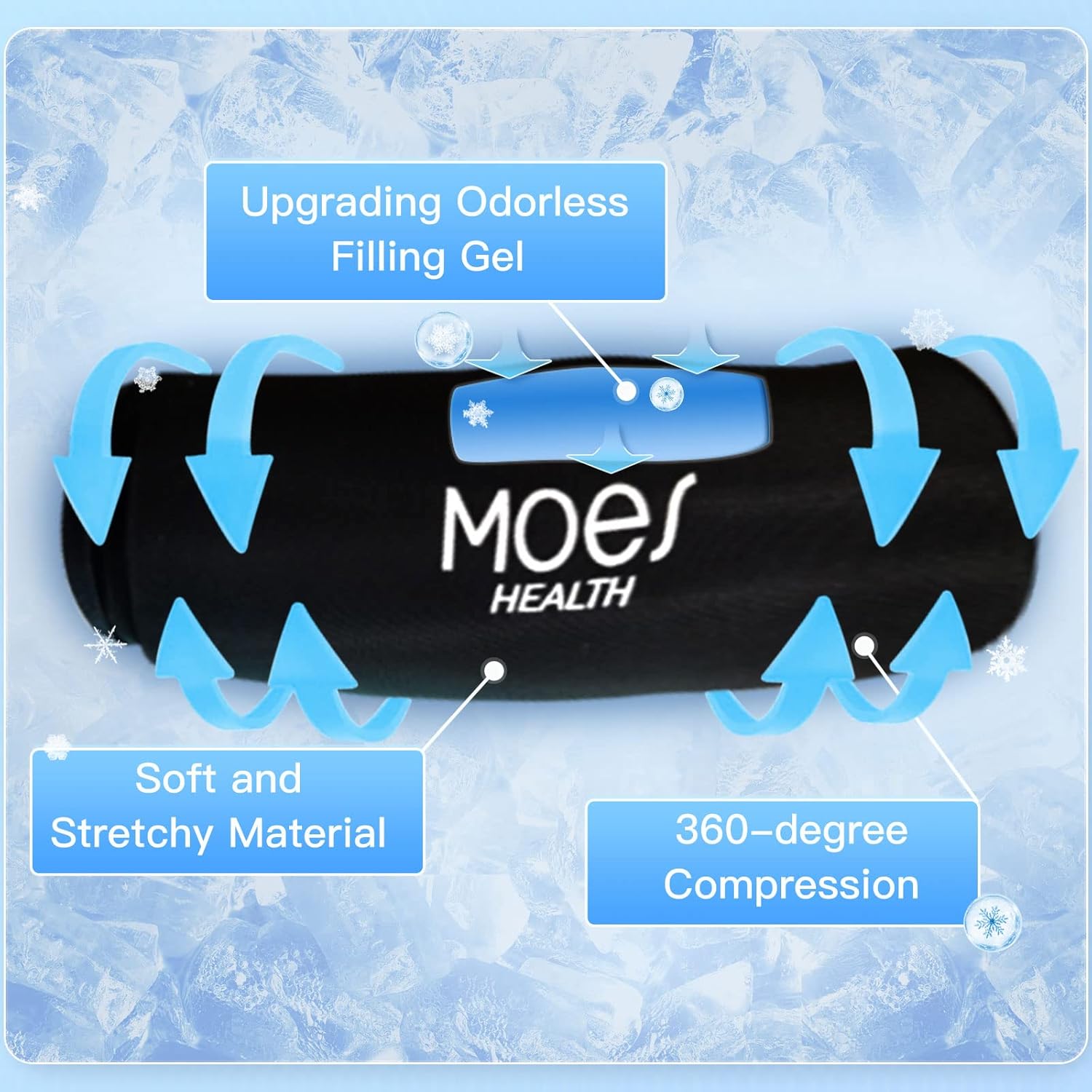 MOES Paquete de hielo para codo y rodilla, manga fría de gel reutilizable para rodilla, codo, tobillo, pantorrilla, envoltura fría flexible para