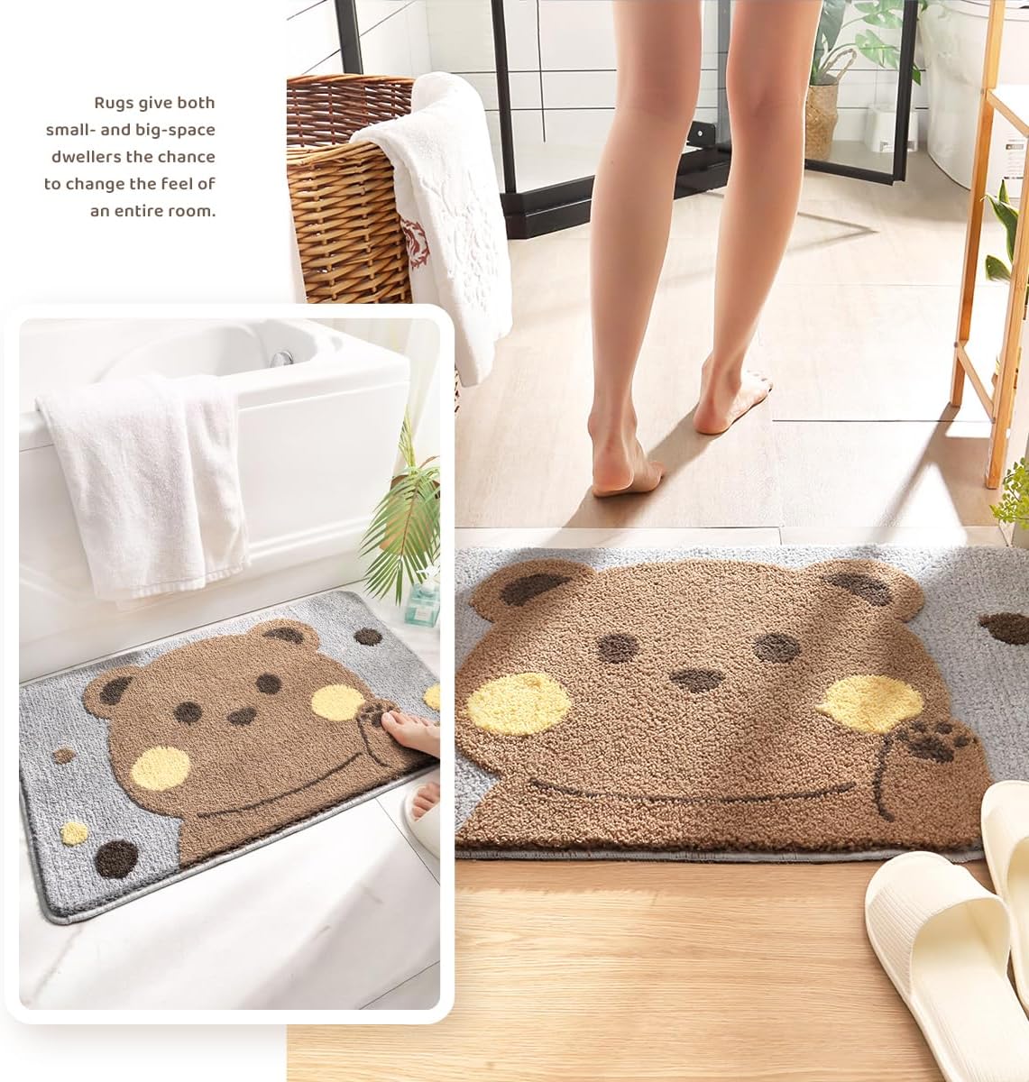 Molesun Lindo tapete de baño de oso, tapete de ducha suave de microfibra de felpa, divertido tapete de baño grueso y esponjoso, absorbente de agua,