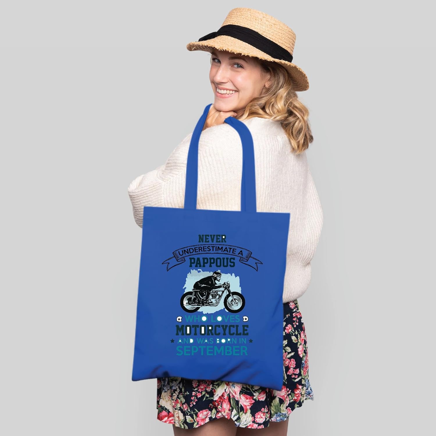 Motorcycle Loving DADA Born in OCTOBER Perfect Gift Idea Natural White Multicolor Canvas Tote Bag