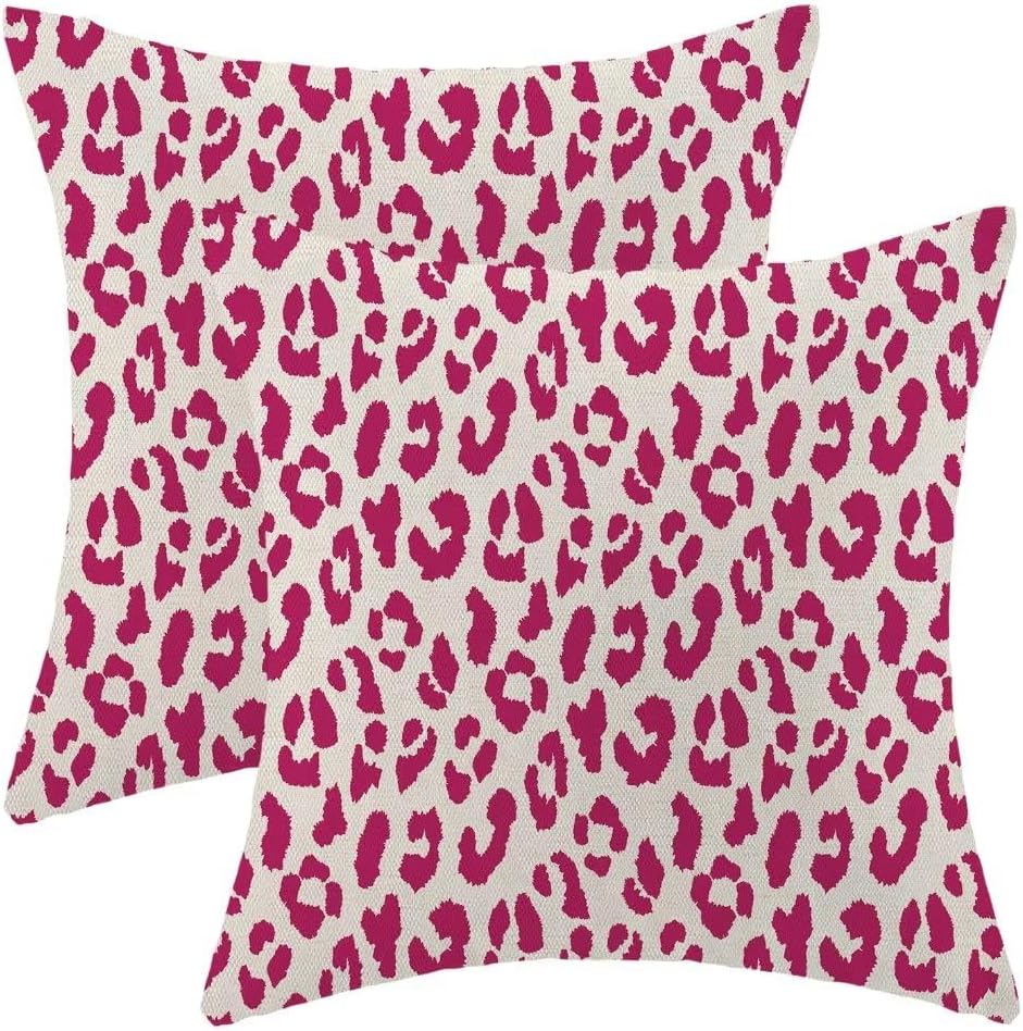 Juego de 2 fundas de almohada de leopardo rosa intenso de 18 x 18 pulgadas, almohadas con estampado de animales de guepardo, fundas de almohada