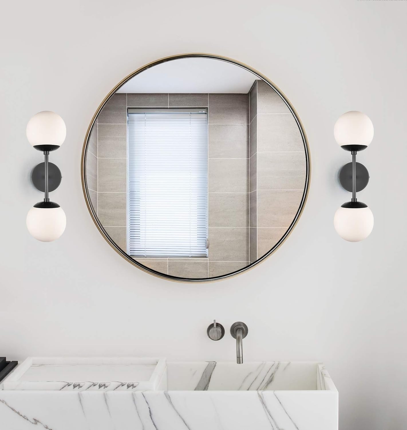 Light Society LS-W268-BK-WH Zeno – Aplique de pared de cristal blanco y negro con 2 luces, estilo retro vintage moderno de mediados de siglo