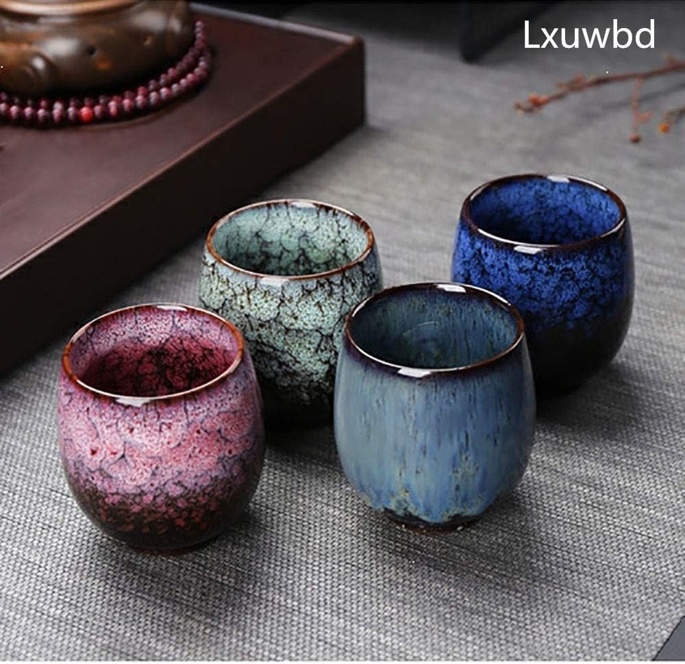 Lxuwbd Jianzhan – Juego de té de cerámica, juego de té Kung Fu, taza de café, juego de yerba mate, juego de 4 tazas de cerámica mate (4 colores)