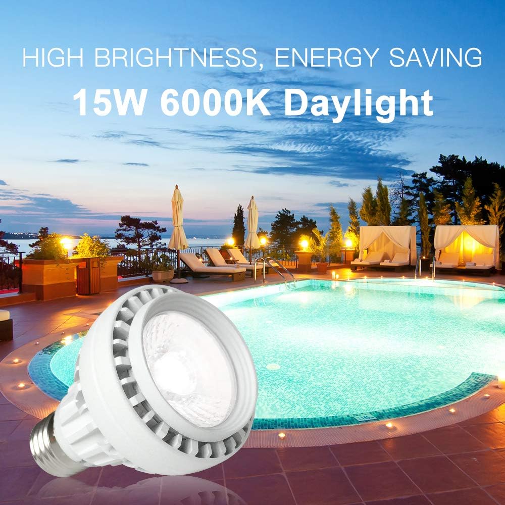 Allisable Bombilla LED de spa de 15 W, 1500 lúmenes, 120 V, 6000 K, luz diurna blanca LED para piscina, reemplaza hasta 100-300 W bombilla