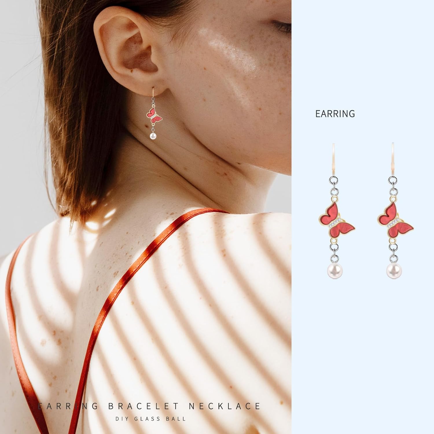 20 Uds. 10 colores de aleación de acrílico diamantes de imitación mariposa colgante Enlaces encanto doble bucles mariposa conector encantos para