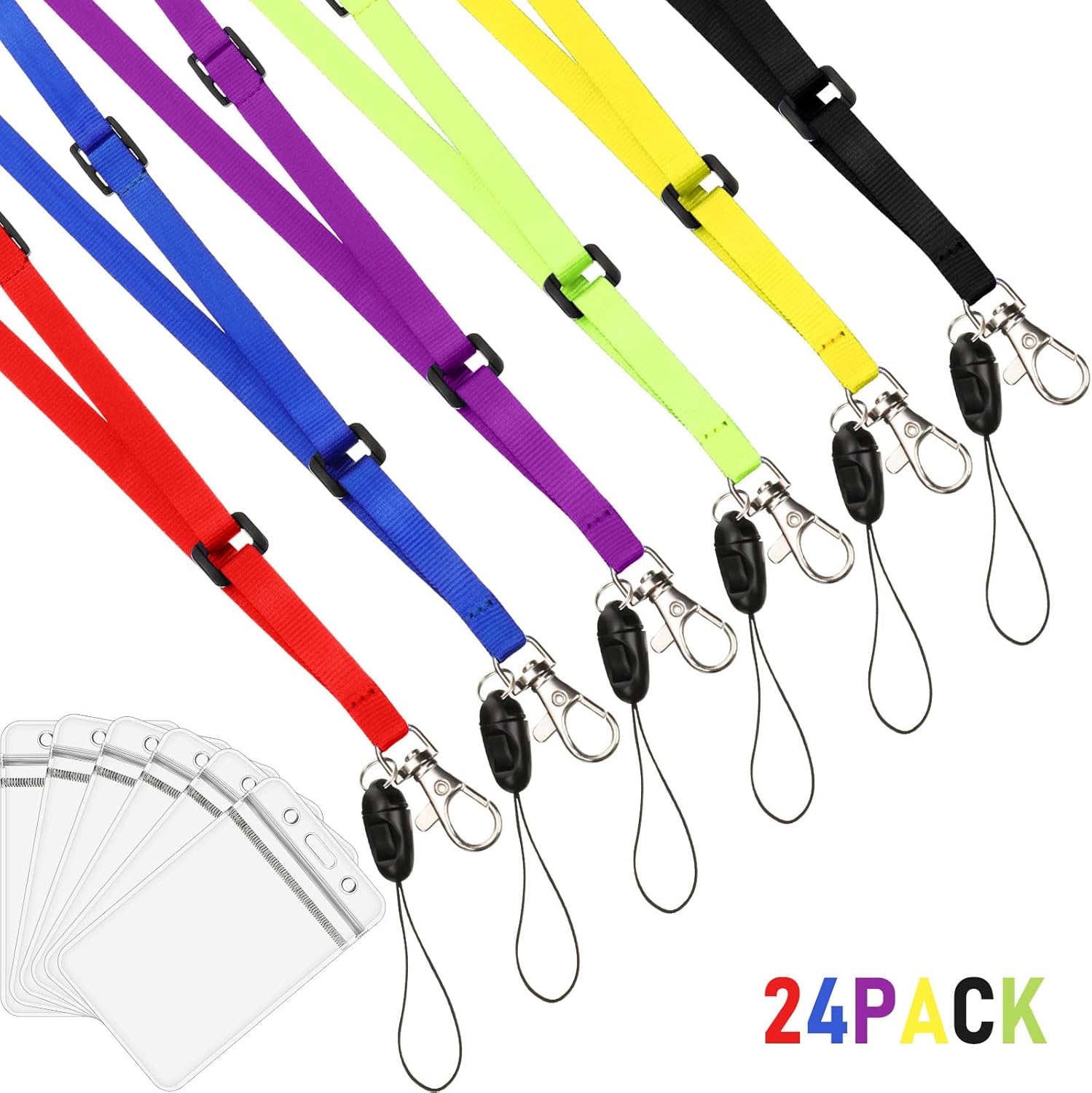 Seajan Juego de 24 cordones ajustables para crucero con soporte para tarjetas de identificación impermeable, coloridos cordones transparentes para