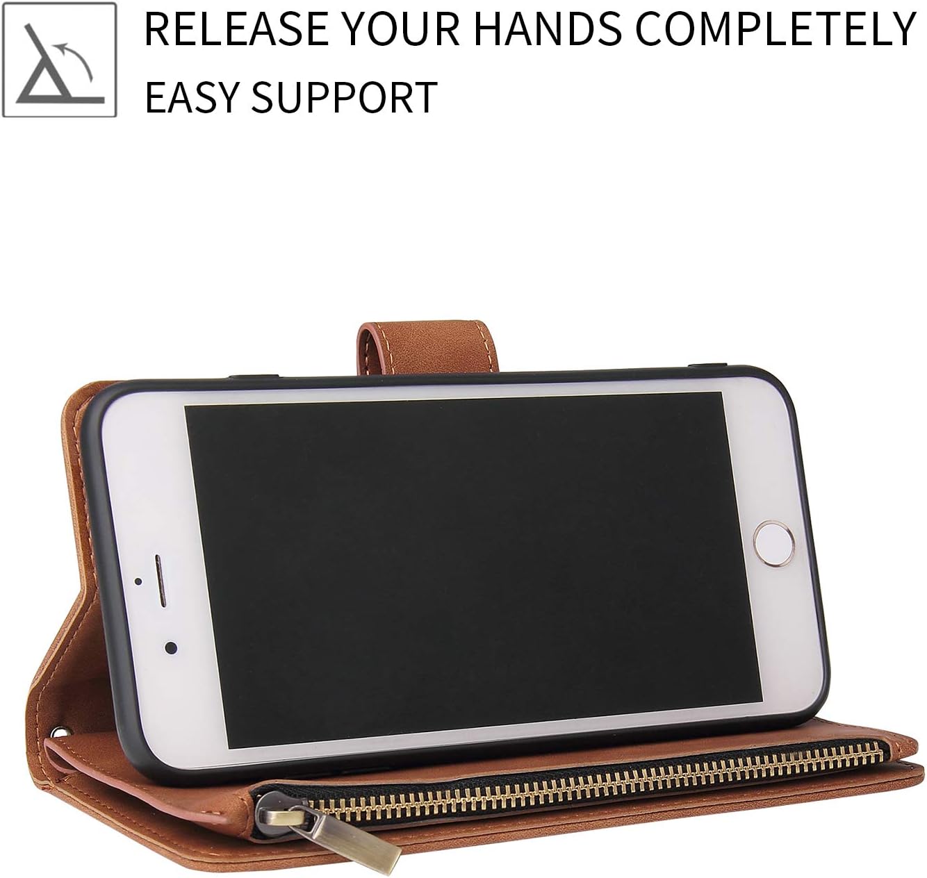 UEEBAI – Cartera clásica de cuero sintético con cierre magnético, funda de iPhone con cierre