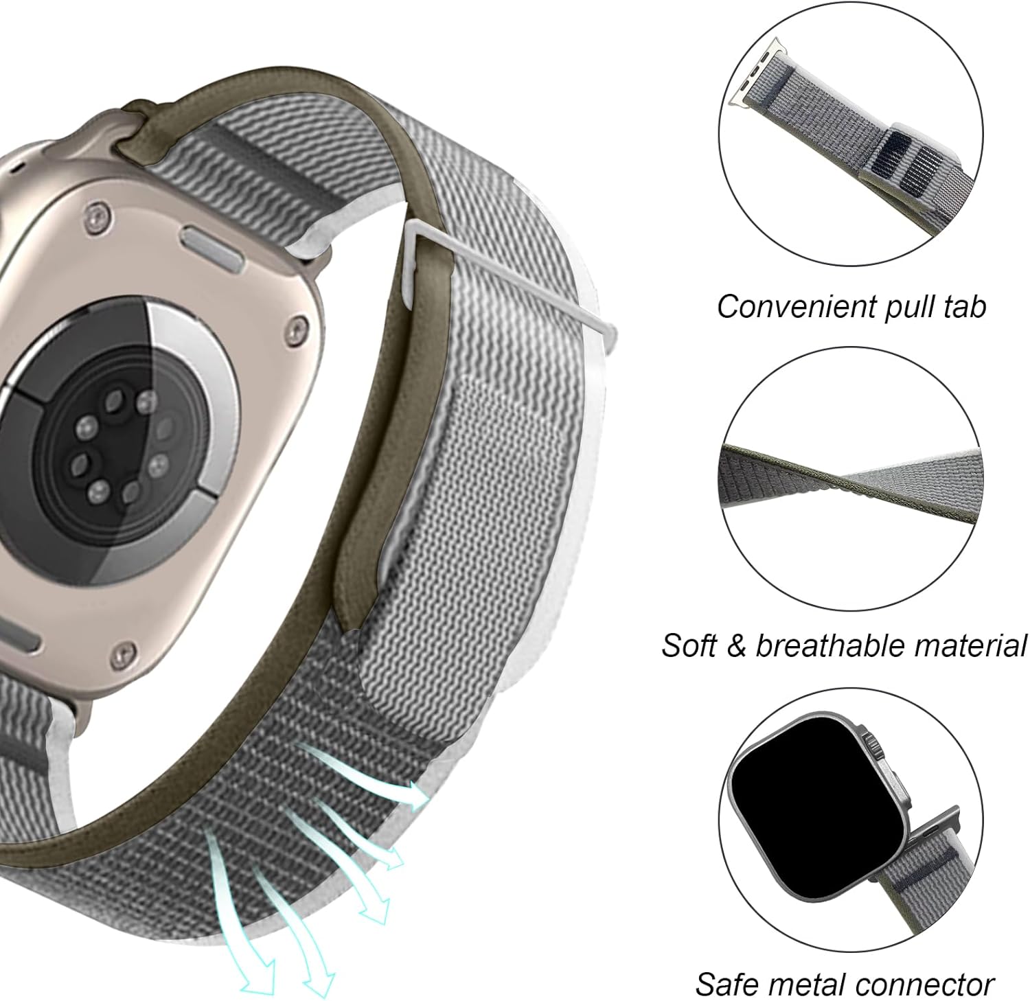 ZXCNZXVE Compatible con Apple Watch Ultra Band de 1.929 in 1.772 in 1.732 in 1.654 in, correa deportiva de nailon para bandas Series 9 8 7 6 5 4 3 2