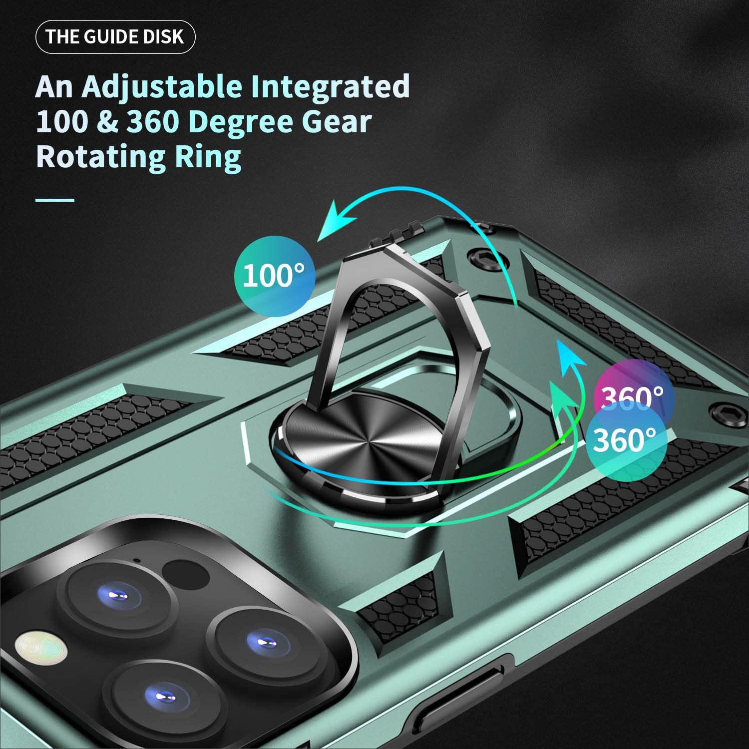 ZOEII Funda para iPhone 13 Pro, con soporte, funda de grado militar a prueba de golpes para iPhone 13 Pro, 6.1 pulgadas, verde