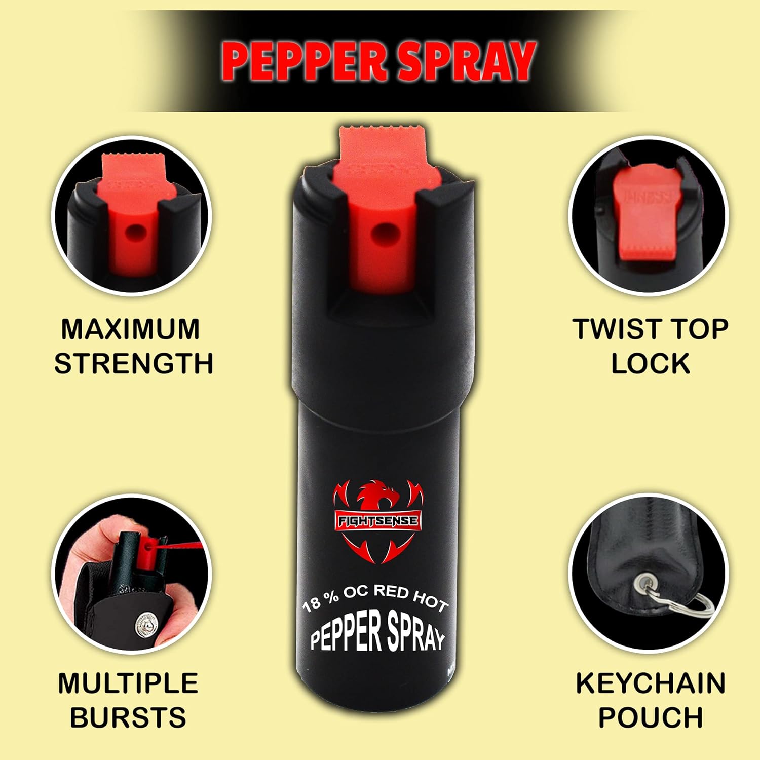 FIGHTSENSE Kit de defensa personal para mujer, spray de pimienta y linterna de lápiz labial de autodefensa, batería recargable, llavero bolsa de