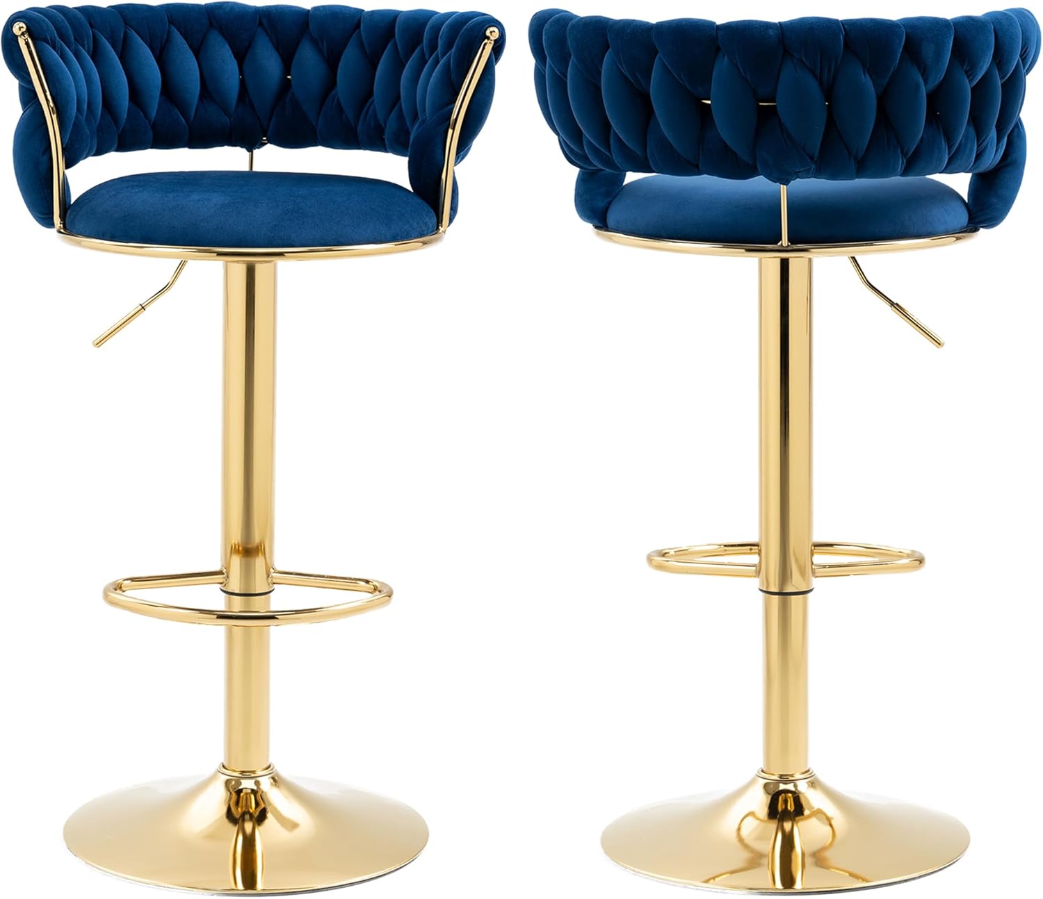 Tmsan Juego de 2 taburetes de bar giratorios de terciopelo, taburetes de bar ajustables con altura de mostrador, sillas de bar tejidas modernas para