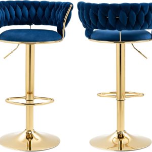Tmsan Juego de 2 taburetes de bar giratorios de terciopelo, taburetes de bar ajustables con altura de mostrador, sillas de bar tejidas modernas para Tmsan Juego de 2 taburetes de bar giratorios de terciopelo, taburetes de bar ajustables con altura de mostrador, sillas de bar tejidas modernas para