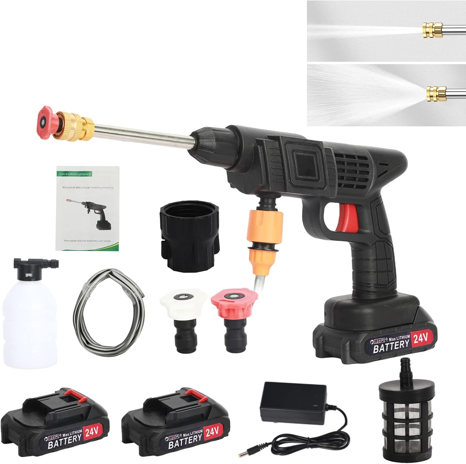 Lavadora a presión inalámbrica, lavadora eléctrica inalámbrica portátil, boquilla multifunción, motor de cobre alimentado por batería, kit de