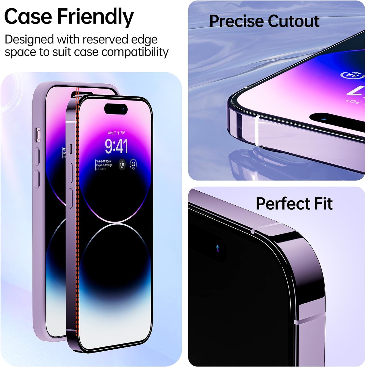 Compatible con iPhone 14 Pro Max, protector de pantalla de vidrio templado (paquete de 3), dureza 9H, resistencia a los arañazos, sin burbujas y