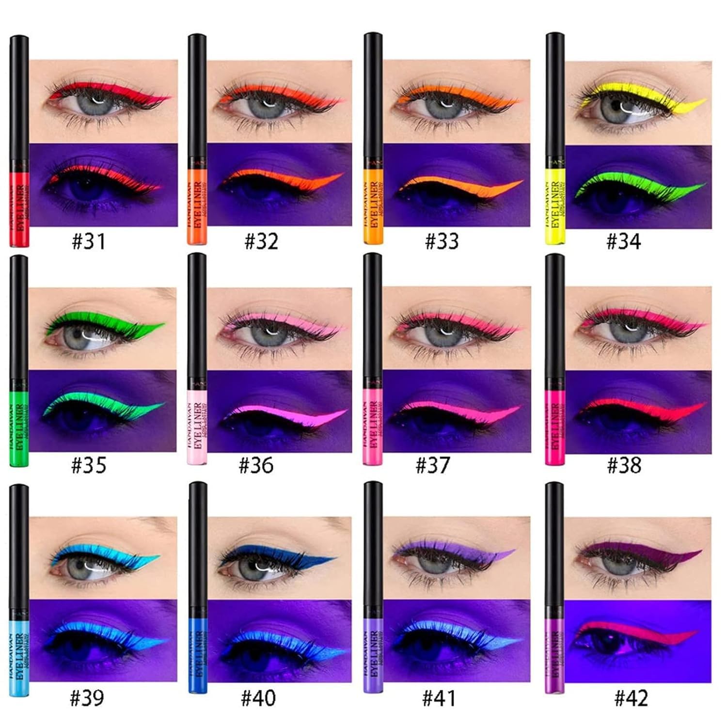 MAEPEOR Juego de delineador líquido mate de 12 colores, con brillo UV, delineador de ojos neón, impermeable, a prueba de manchas, de larga duración,