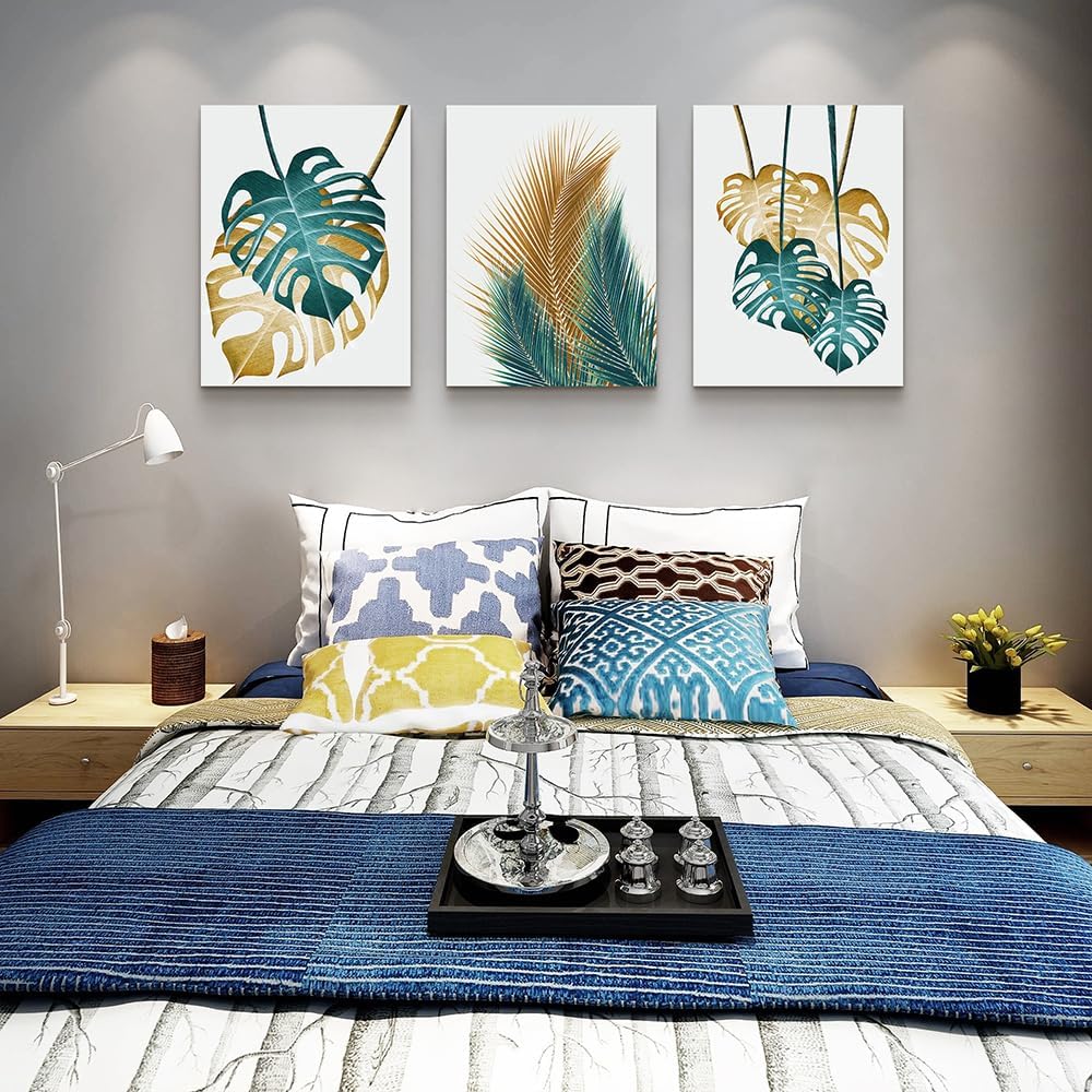 Lapremoly Canvas Wall Art For Living Room Wall Decorations For Bedroom Kitchen Dining Room Wall Decor Abstract Leaves Wall Paintings Office Wall