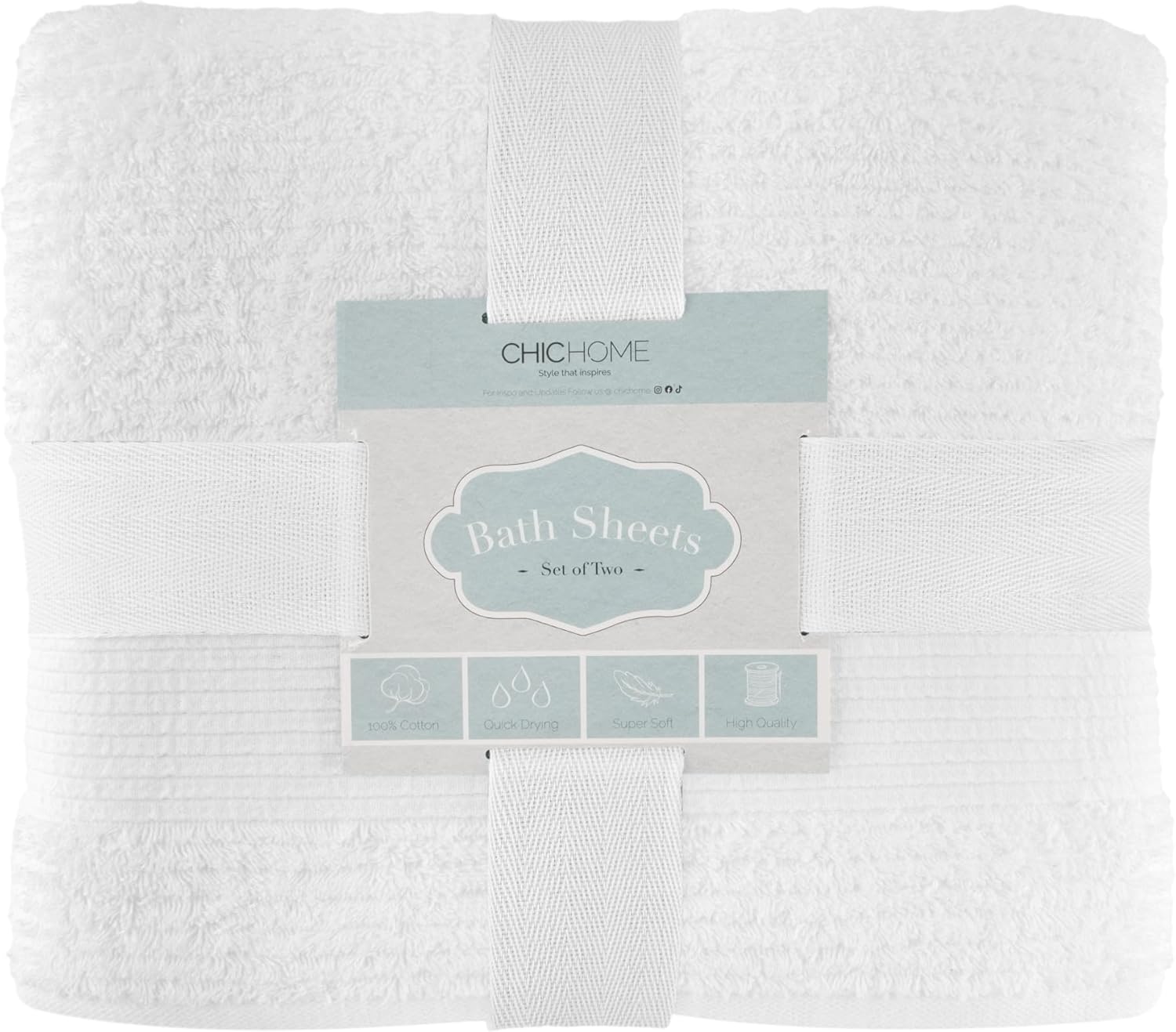Chic Home Lujosas toallas de baño de 2 piezas de 100% algodón turco puro, 34 x 68 pulgadas, ultra suaves, altamente absorbentes, diseño de tejido
