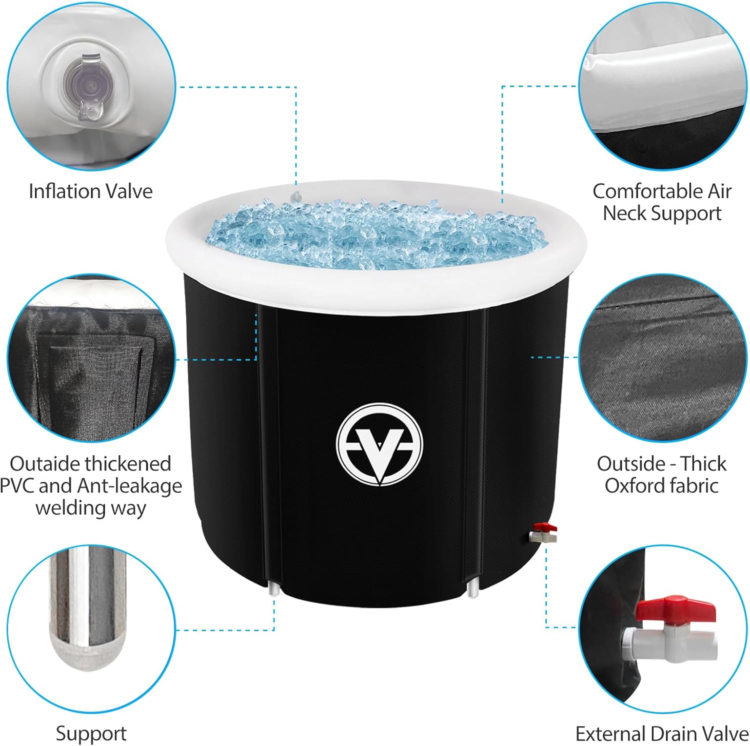 valktech Bañera de hielo para adultos, bañera grande independiente plegable, bañera de hidromasaje, bañera de hidromasaje, bañeras de tamaño adulto