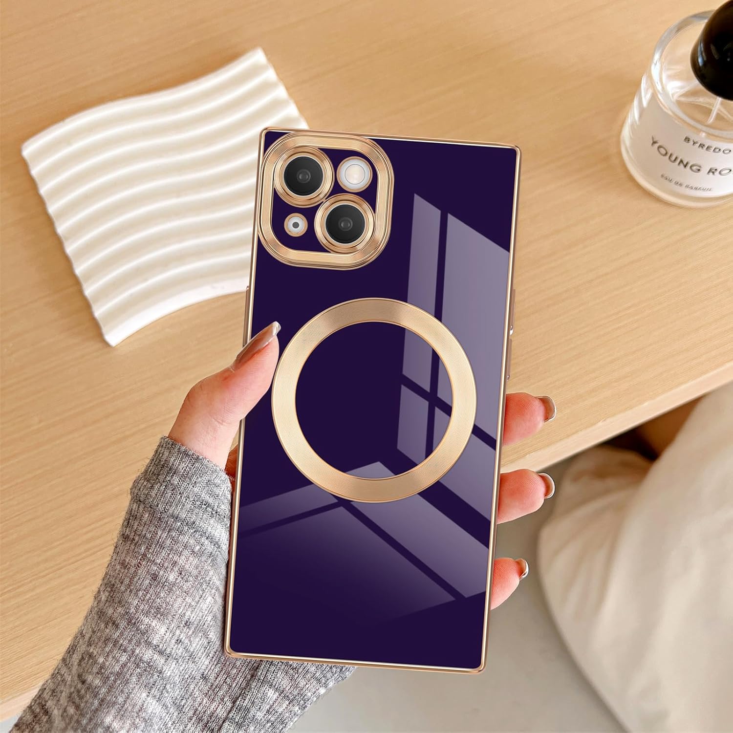 Funda magnética para iPhone 13, funda cuadrada con borde chapado de lujo con MagSafe para mujeres y hombres, TPU suave, antiarañazos, a prueba de