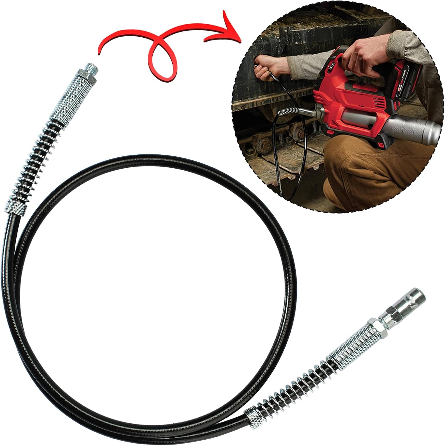 Manguera de pistola de engrase con acoplador HP 49-16-2647 para pistola de grasa Milwaukee 2446-20 y 2646-20 M18 manguera de repuesto para pistola