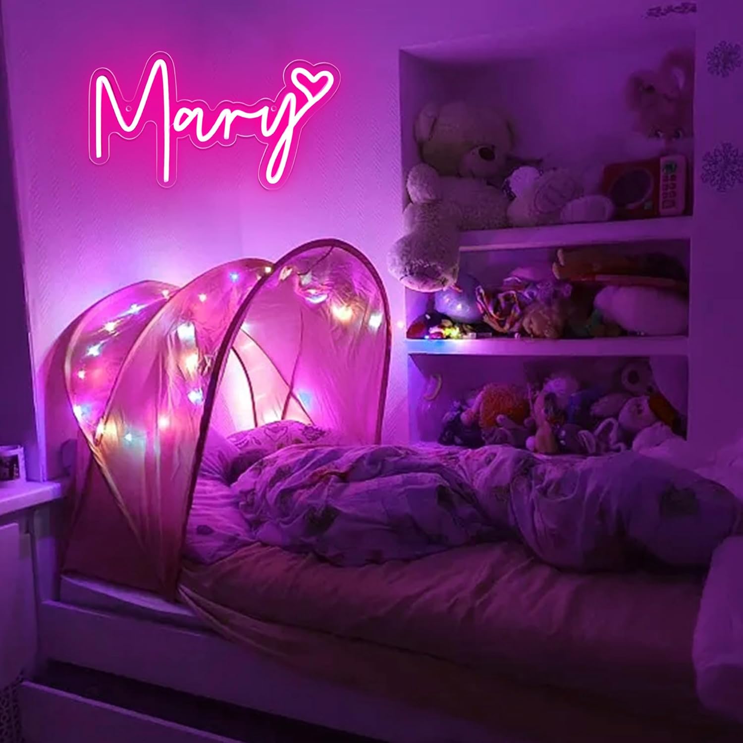 ATTNEON Letrero de neón grande con nombre de María, luz LED de neón para dormitorio de niños, decoración de fiesta de cumpleaños, letrero de neón