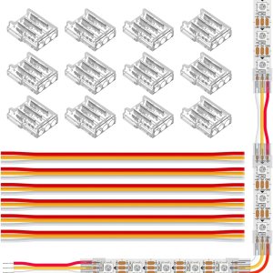 SEZO Kit de conectores de tira de luz LED de 3 pines de 0.394 in, 12 conectores transparentes sin cables sin soldadura + 6 piezas de 5.9 in de largo SEZO Kit de conectores de tira de luz LED de 3 pines de 0.394 in, 12 conectores transparentes sin cables sin soldadura + 6 piezas de 5.9 in de largo