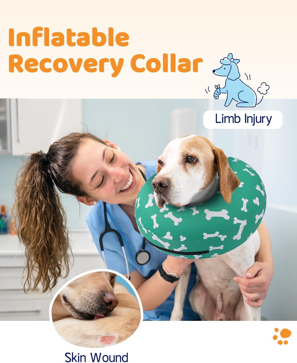 Supet Collar inflable de cono de perro alternativo después de la cirugía, collar de dona para recuperación de cuello de perro, collar E para